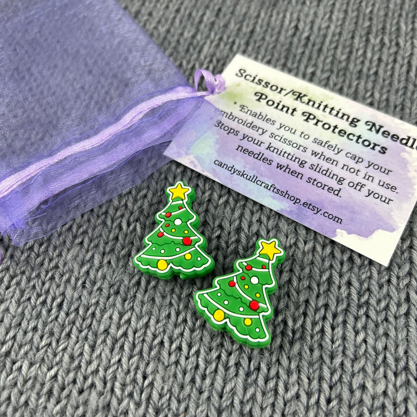 Christmas Tree Knitting Needle Stitch Stoppers or Savers. Festive Knitting Accessories, Gifts for knitters, Knitting Notions