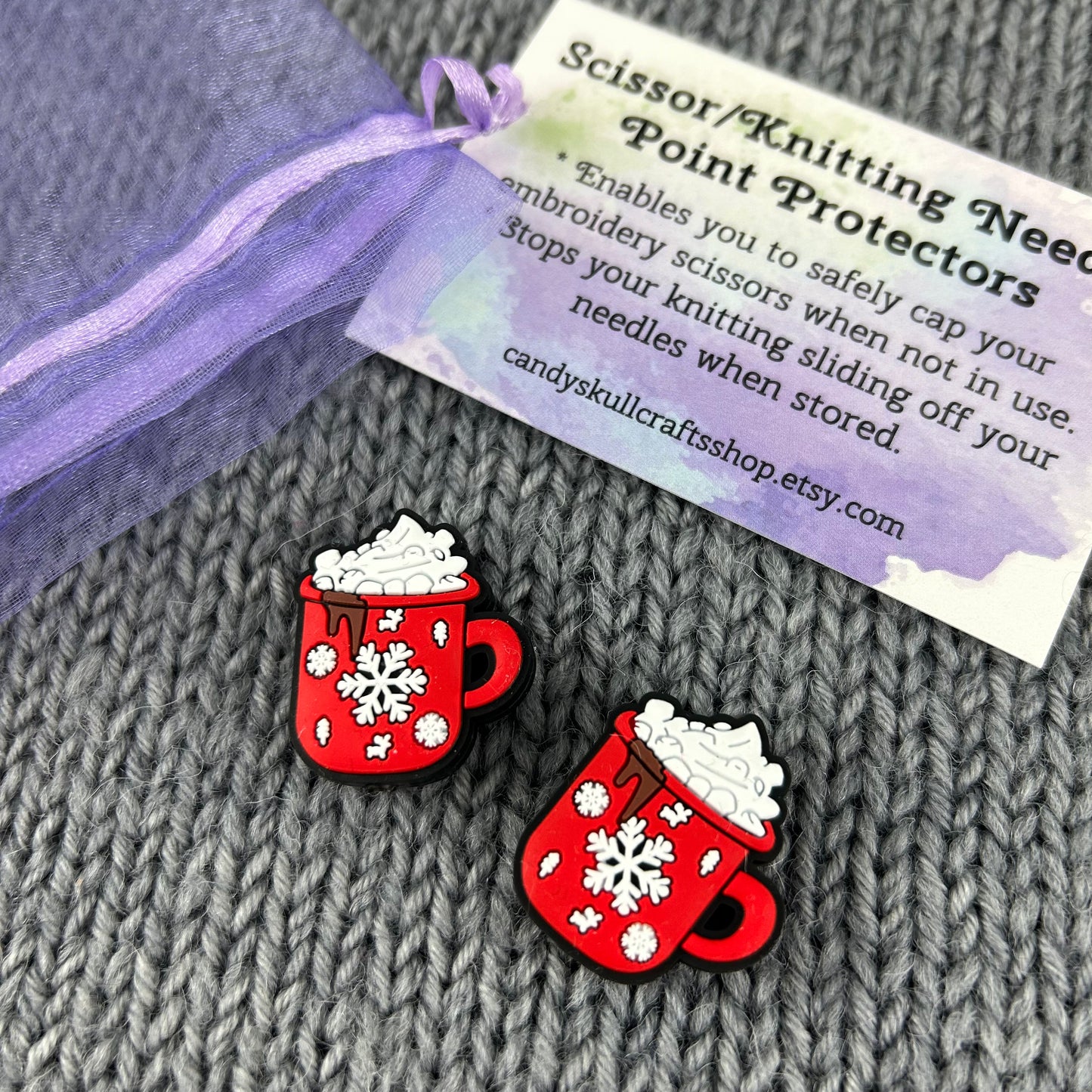 Knitting Needle Mugs Stitch Stoppers or Savers. Christams Hot Chocolate Festive Knitting Accessories, Gifts for knitters, Knitting Notions