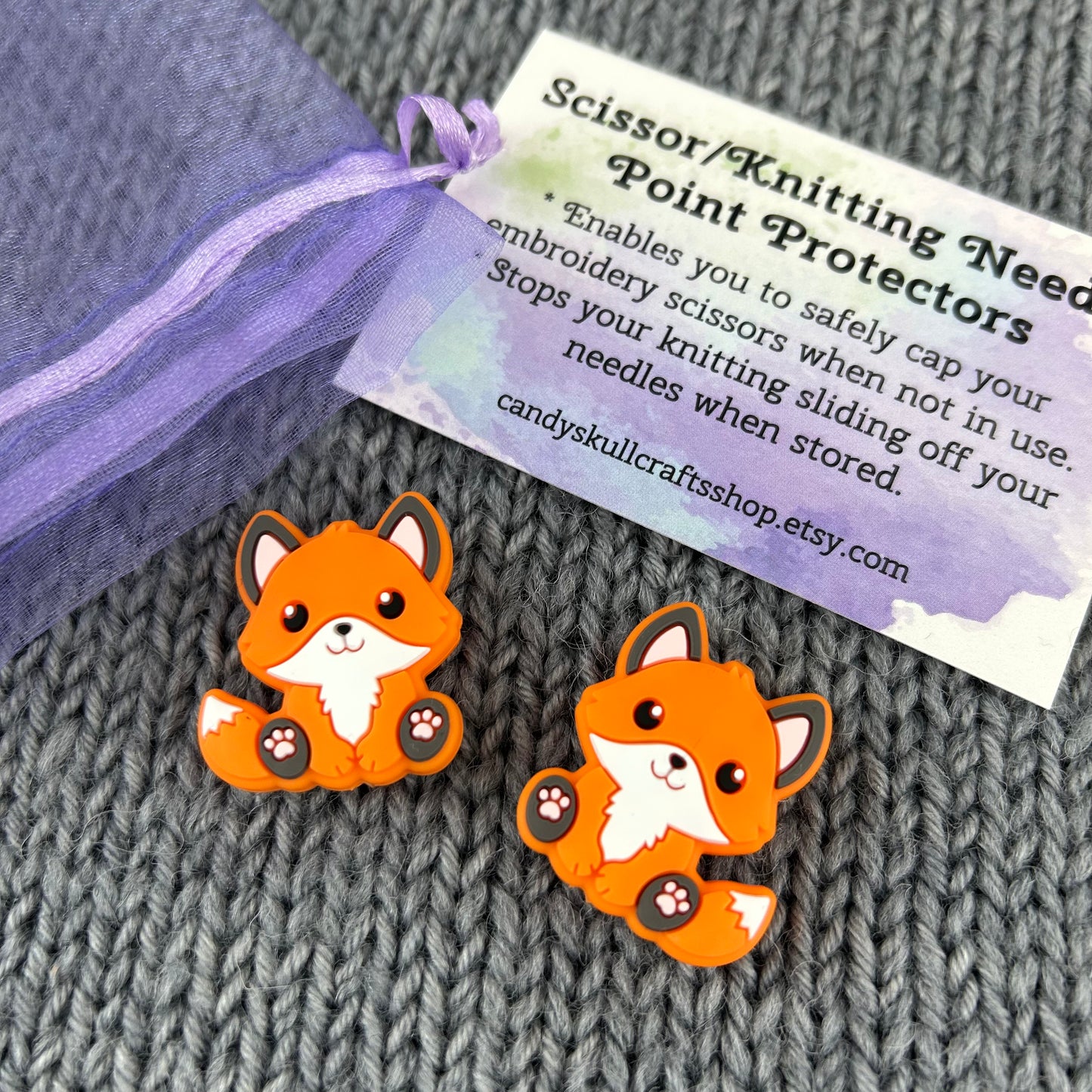 Fox Knitting Needle Stitch Savers Stoppers or Huggers. End Caps Knitting Accessories, Gifts for knitters