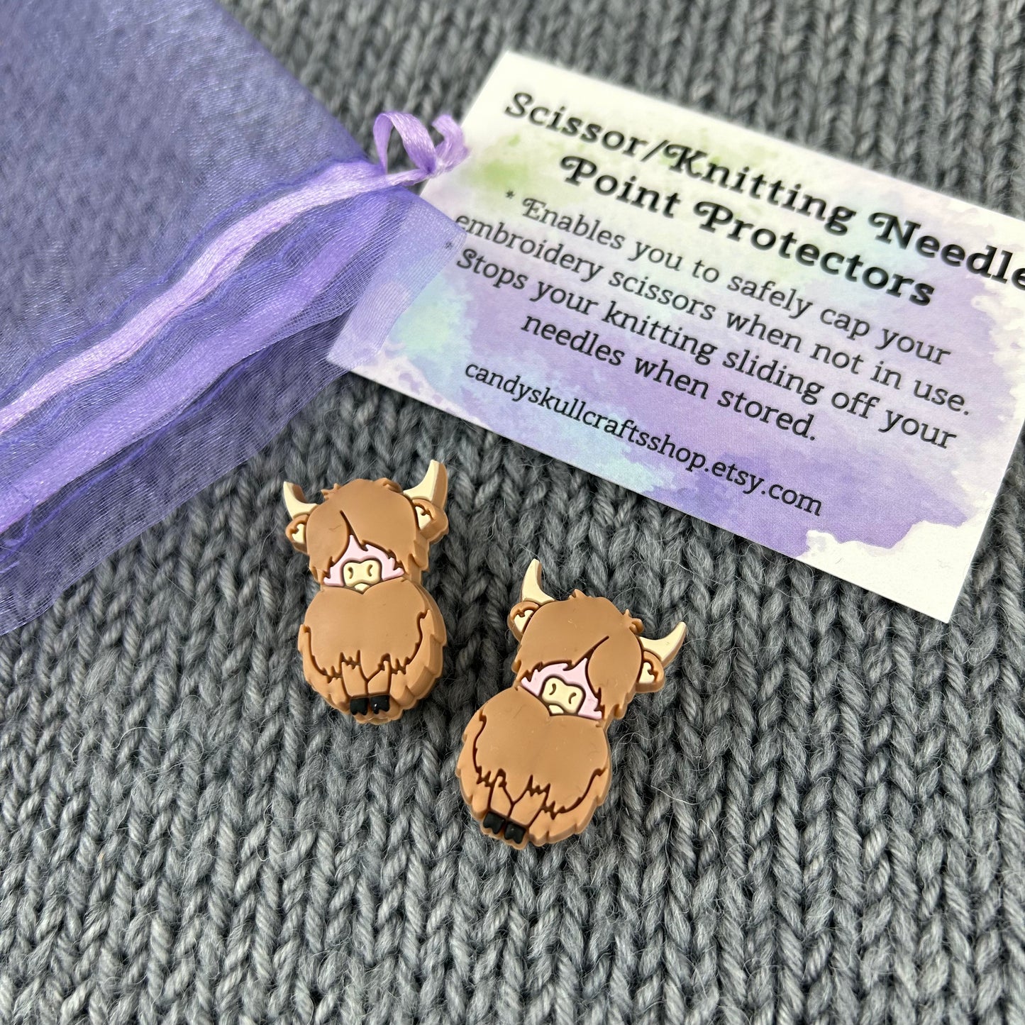 Knitting Needle Stitch Savers Stoppers or End Caps Highland Cow Knitting Accessories, Gifts for knitters
