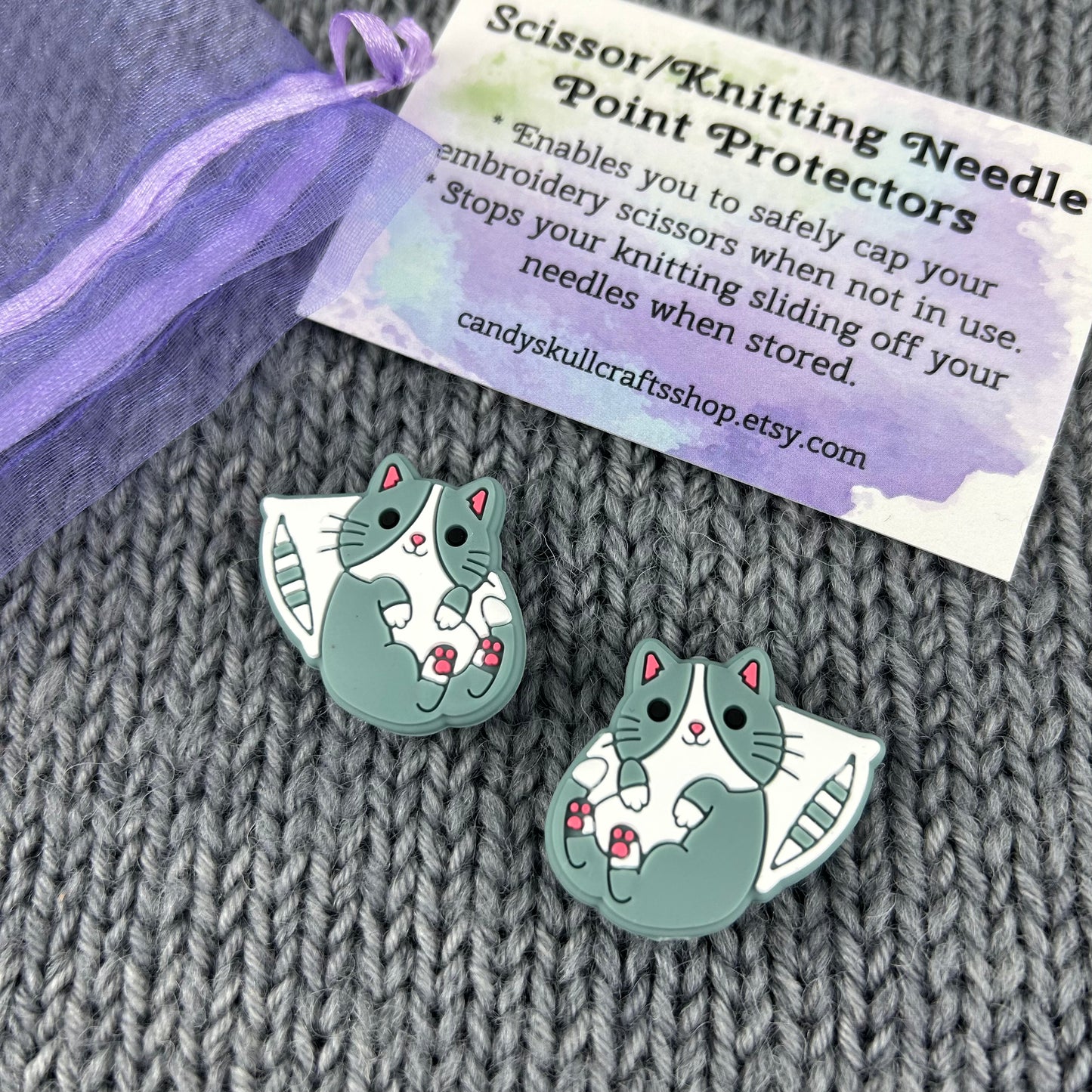 Cat Knitting Needle Stitch Stoppers or Savers. Knitting Accessories, Gifts for knitters, Knitting Notions
