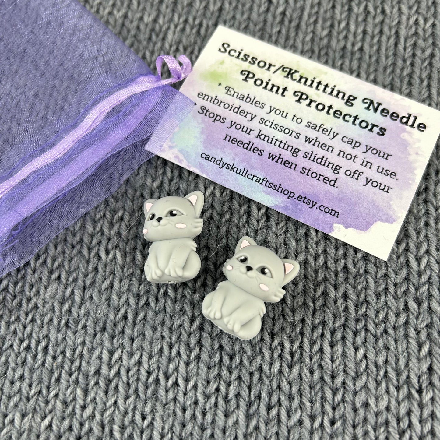 Knitting Needle Stoppers Cat Stich Savers, Point Protectors , Knitting Accessories and Notions, Gifts for knitters.