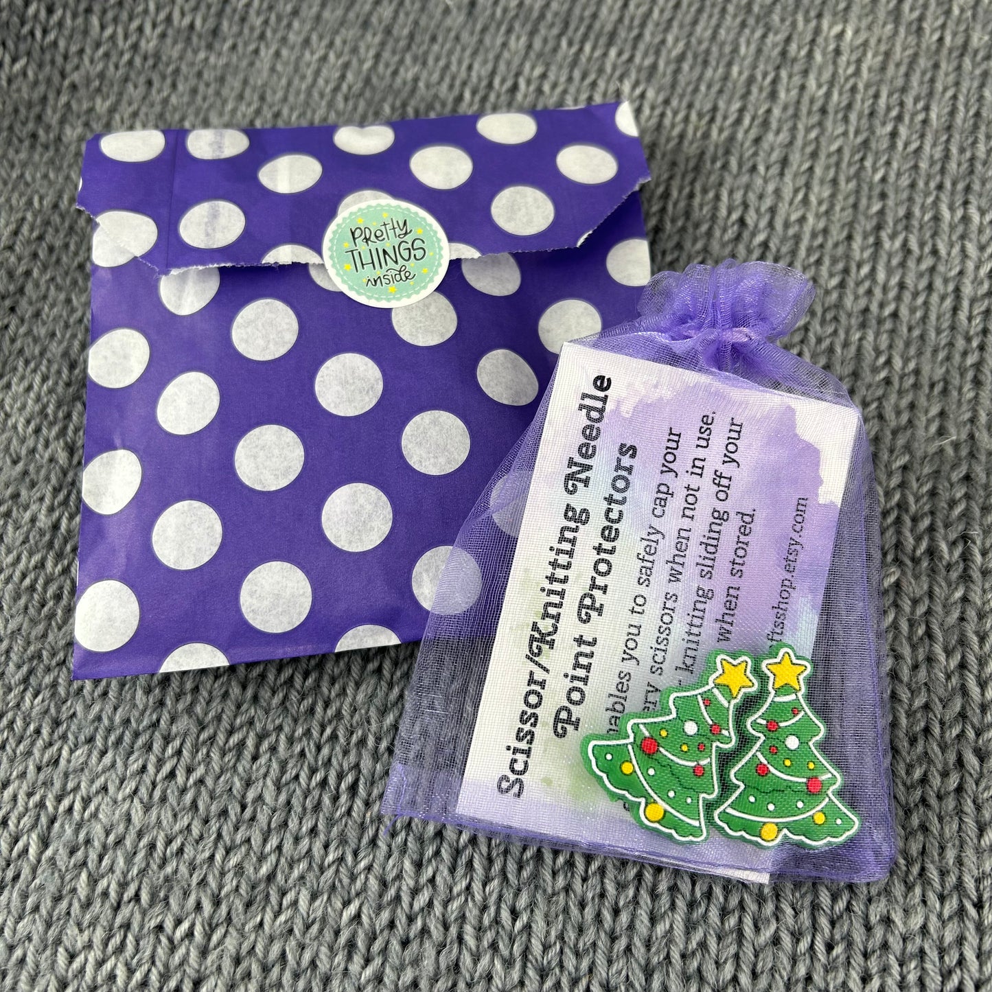 Christmas Tree Knitting Needle Stitch Stoppers or Savers. Festive Knitting Accessories, Gifts for knitters, Knitting Notions