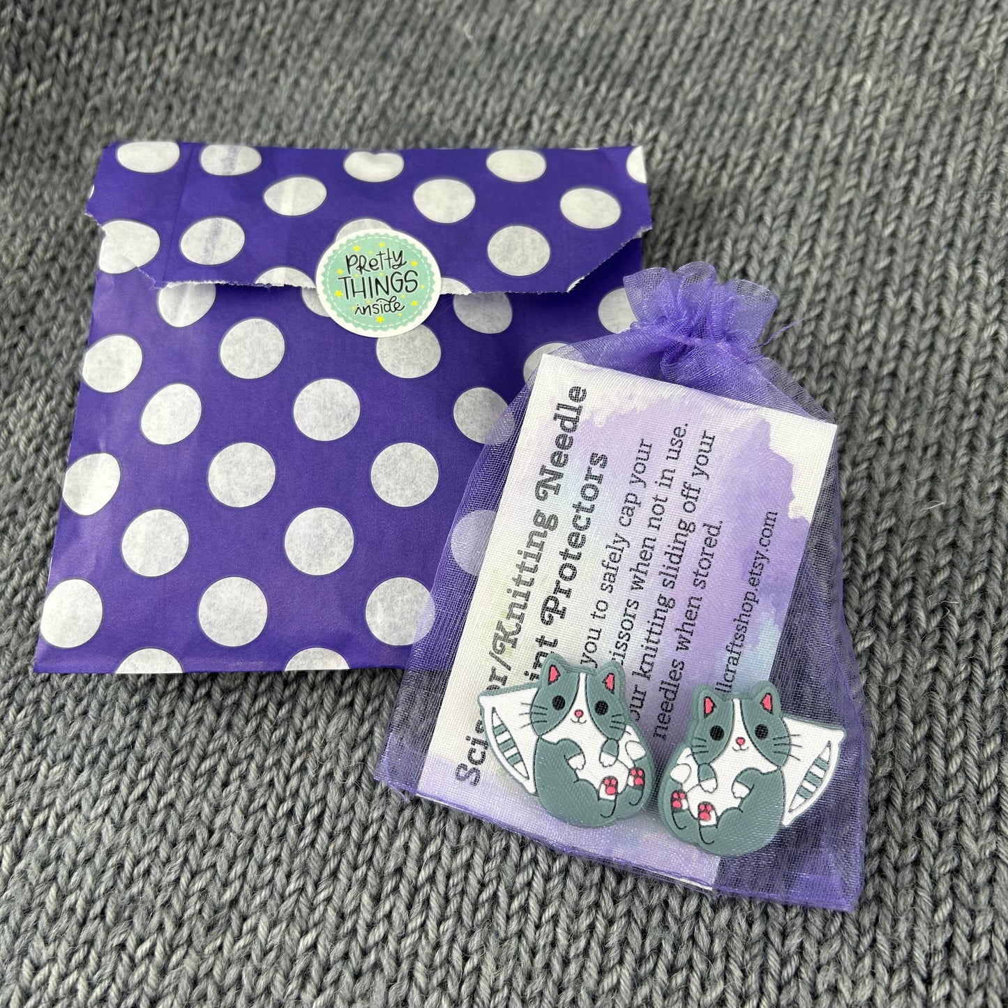 Cat Knitting Needle Stitch Stoppers or Savers. Knitting Accessories, Gifts for knitters, Knitting Notions
