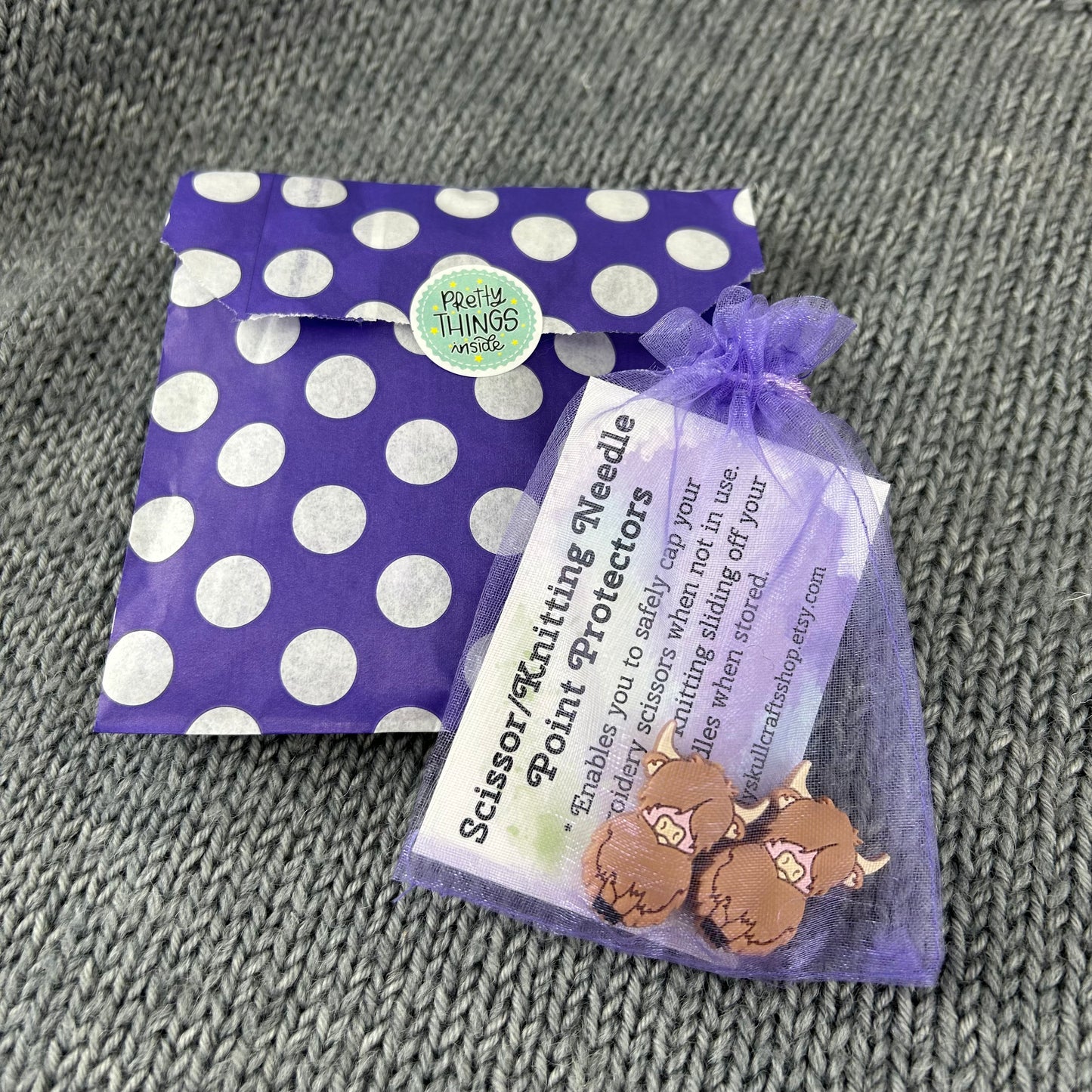 Knitting Needle Stitch Savers Stoppers or End Caps Highland Cow Knitting Accessories, Gifts for knitters