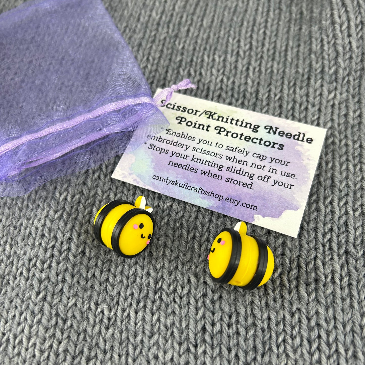 Bee Knitting Needle Stitch Savers, Stoppers, End Caps or Huggers. Knitting Accessories and Notions. Point Protectors, Gifts for knittersfor knitters
