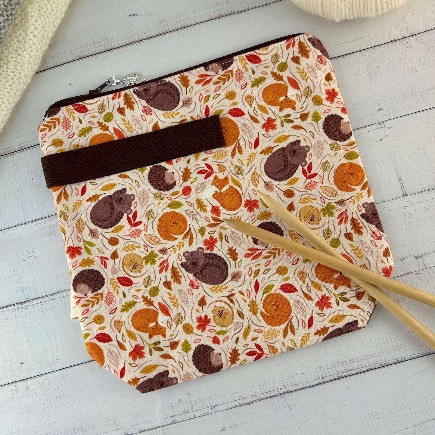 Fall Autumn Hibernating Animals, Knitting Project Bag, Forest Crochet Storage, Knitting Accessories, Gifts For Knitters