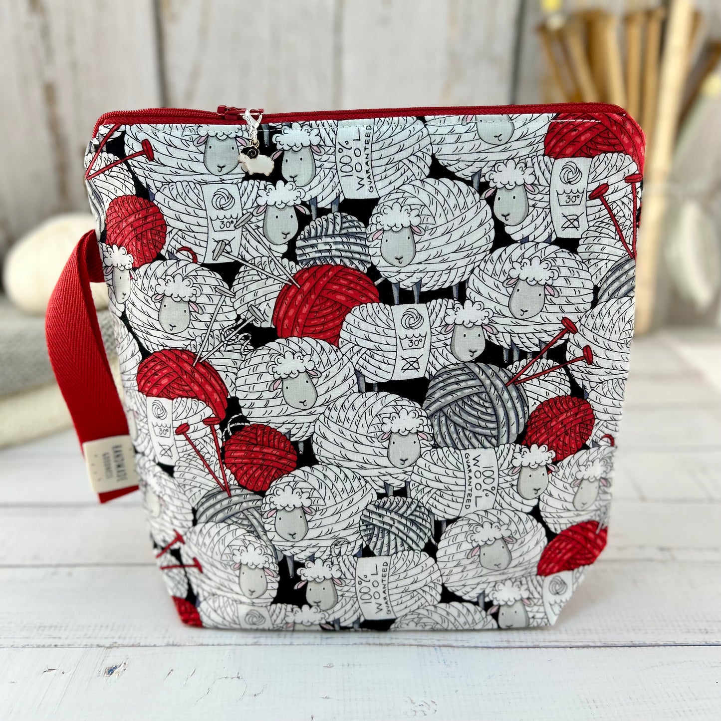 Sheep Knitting Project Bag, Lamb, Crochet Project Bag, Knitting Accessories, Gifts For Knitters, Balls of Yarn Notions Tools Supplies