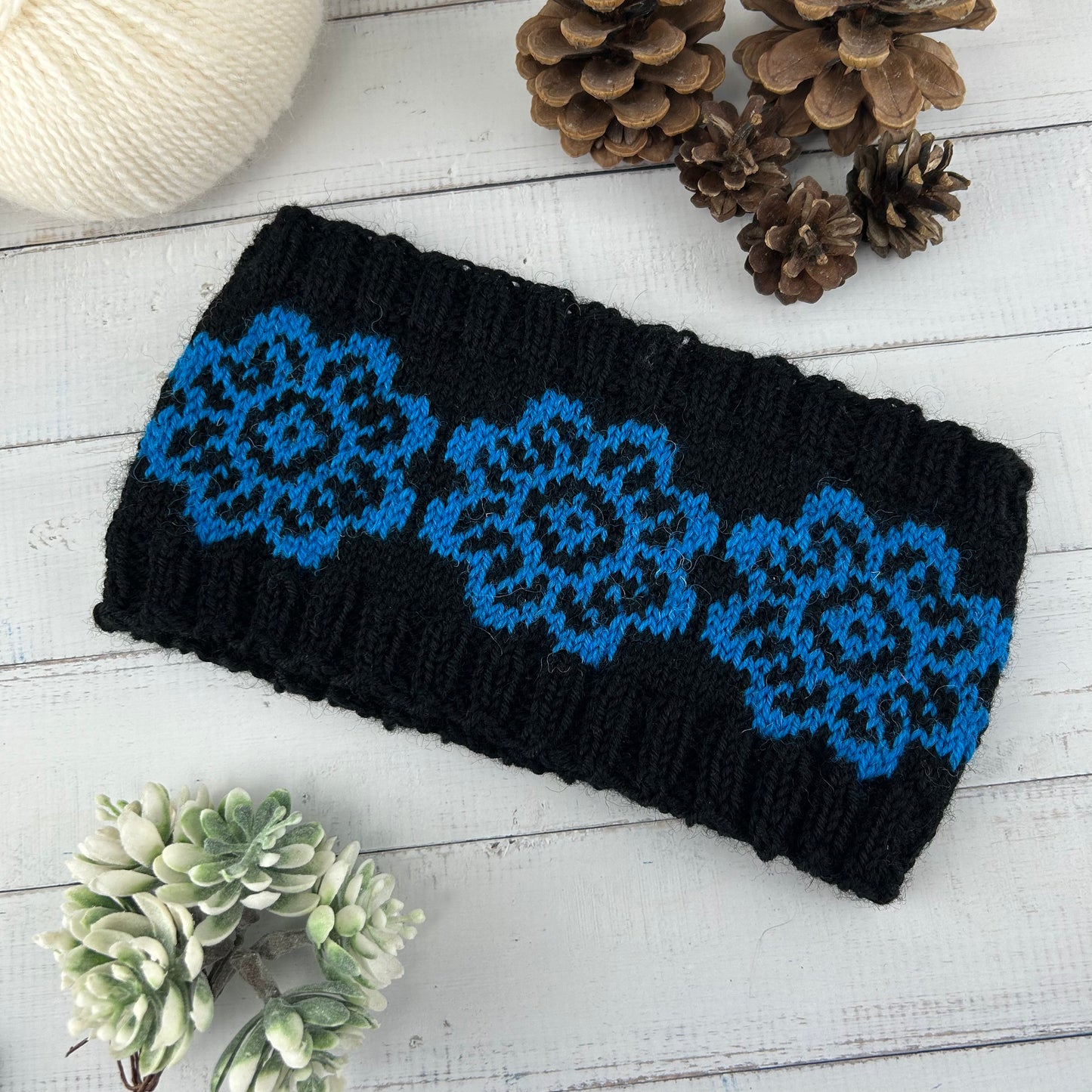 Flower Headband or Earwarmer Knitting Pattern Only Night Wish Norwegian Scandinavian Knitted Design