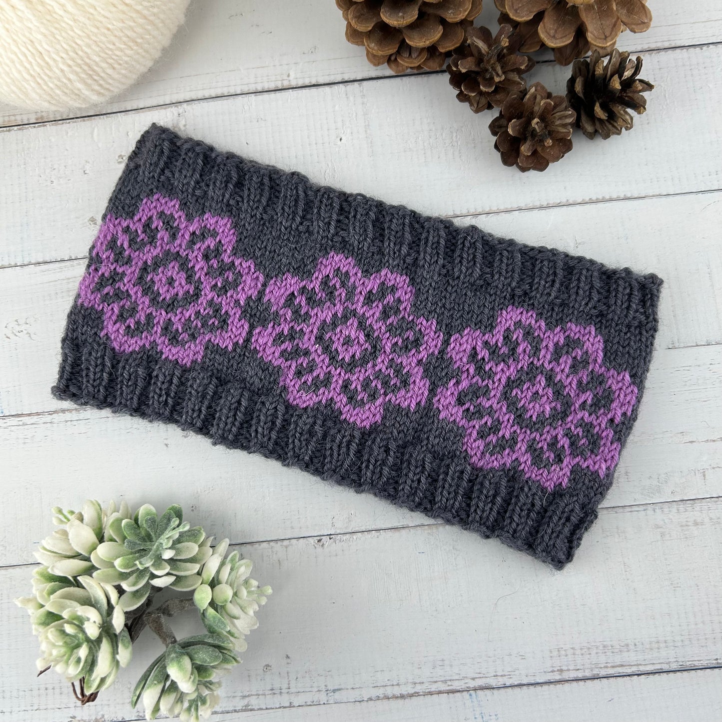 Flower Headband or Earwarmer Knitting Pattern Only Night Wish Norwegian Scandinavian Knitted Design