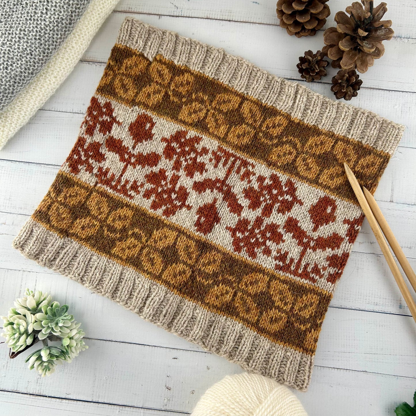 Autumn Cowl Knitting Pattern Only Norwegian Scandinavian Knitted Scarf Host, For Worsted Aran DK Sport Weight Yarn