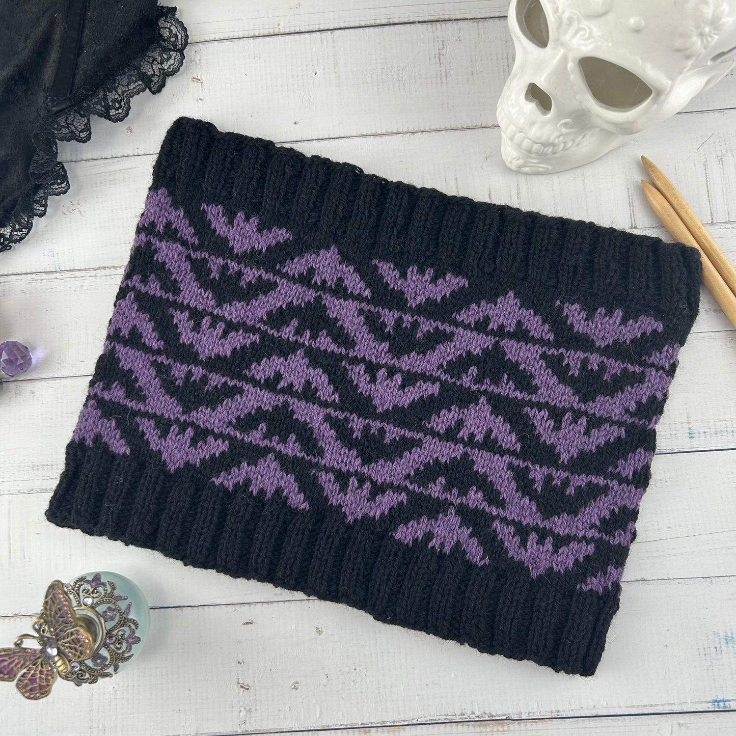 Bat Cowl Knitting Pattern Only, Halloween Goth Gothic, Stranded Colourwork Neck Warmer Scarf, Alternative, Winging It, Sport DK Aran Worsted