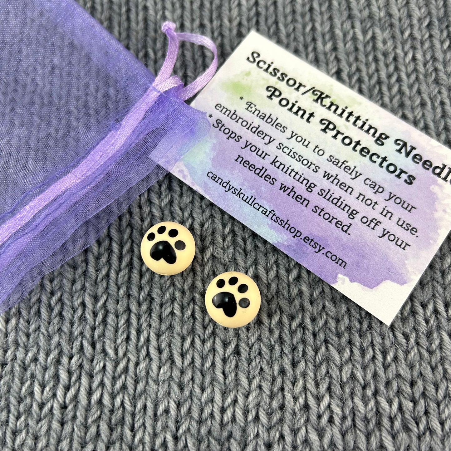 Paw Print Knitting Needle Stitch Savers Protectors Stoppers End Caps, Cat or Dog Knitting Accessories, Gifts for knitters