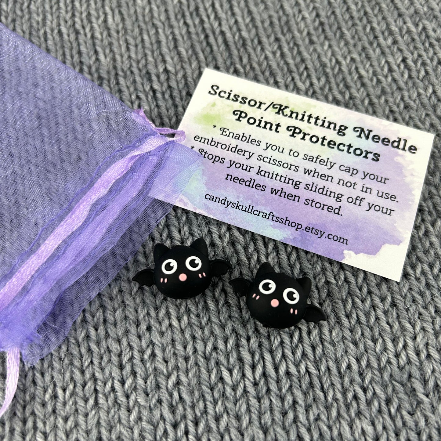 Bat Knitting Needle Stich Savers, Stoppers, Huggers, End Caps, Point Protectors Stoppers. Knitting Accessories & Notions, Gifts for knitters