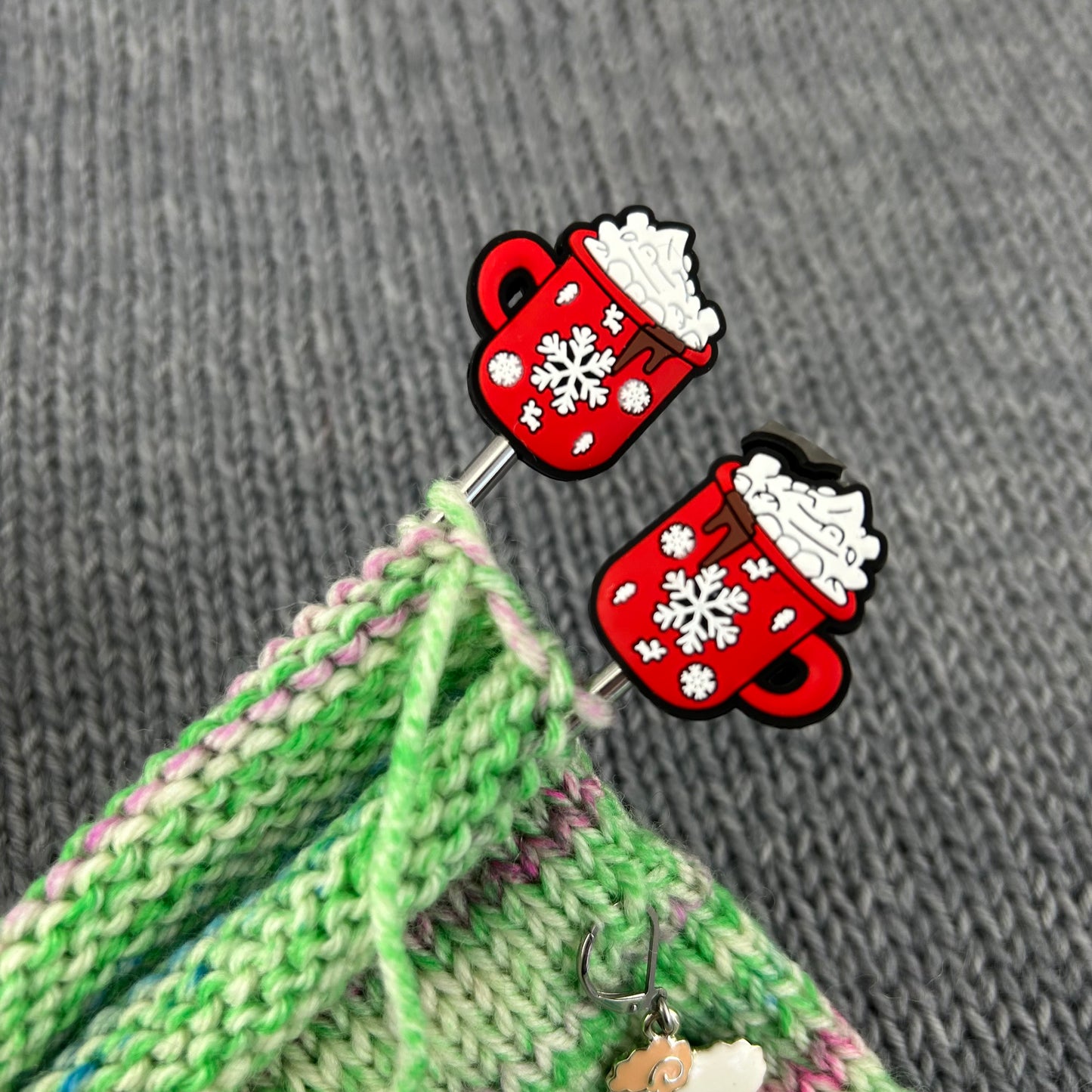 Knitting Needle Mugs Stitch Stoppers or Savers. Christams Hot Chocolate Festive Knitting Accessories, Gifts for knitters, Knitting Notions