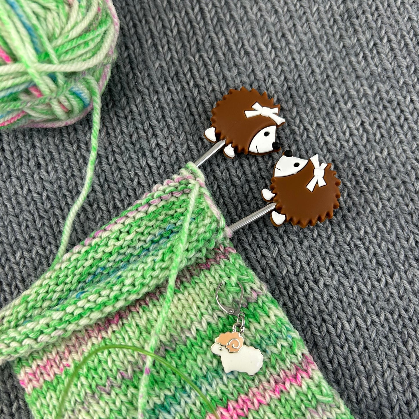 Hedgehog Knitting Needle Stitch Savers or Stoppers, Point Protectors Brown Hedgehog, Knitting Accessories, Gifts for knitters, Notions