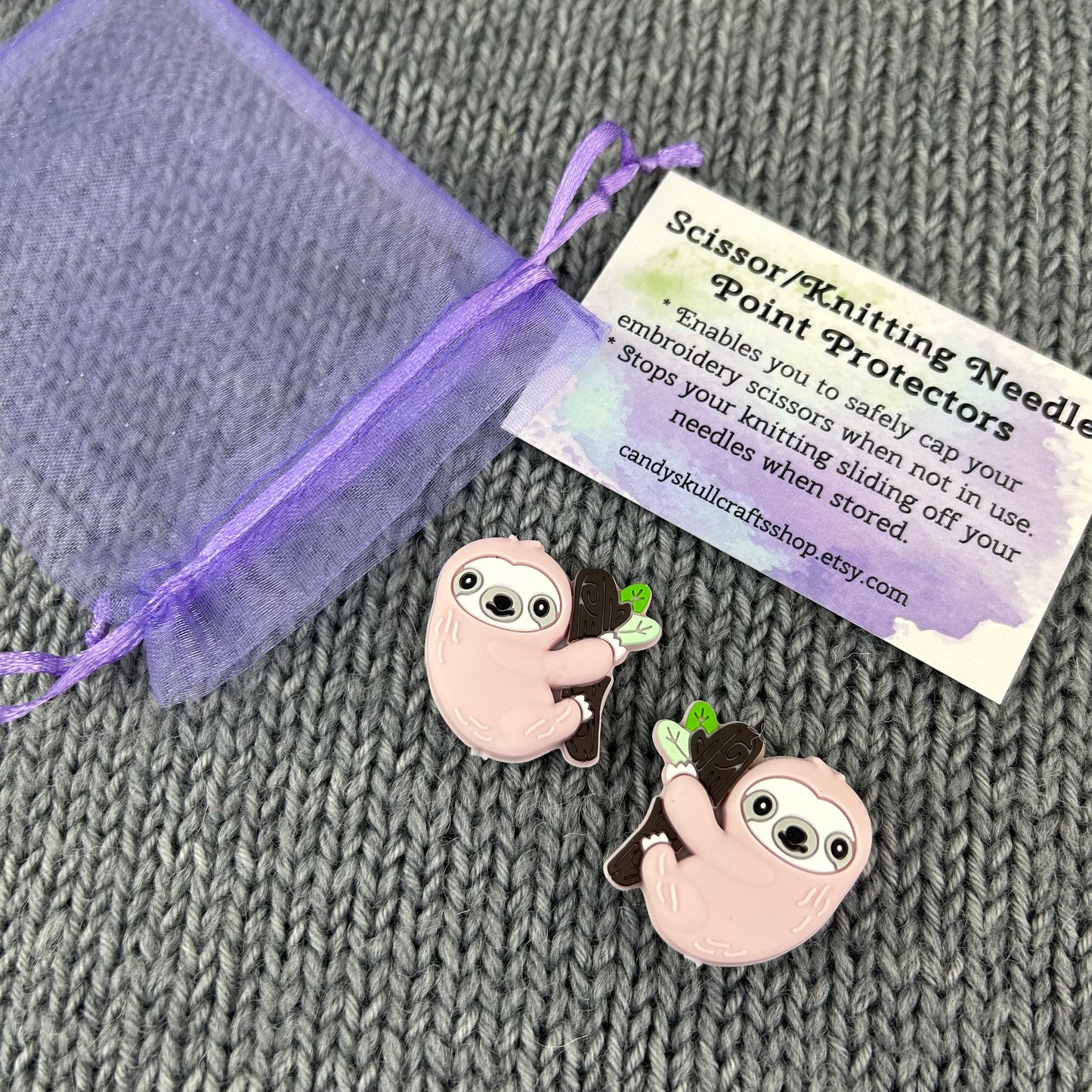 Pink Sloth Knitting Needle Protectors Stitch Savers Stoppers End Caps Knitting Accessories, Gifts for knitters
