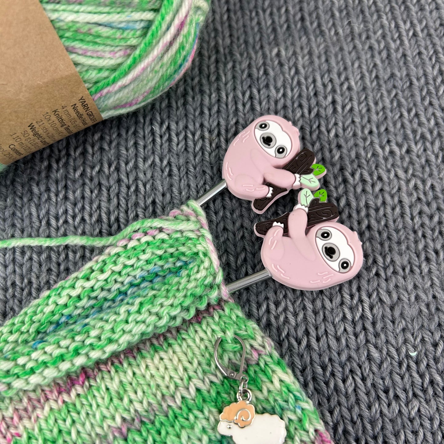 Pink Sloth Knitting Needle Protectors Stitch Savers Stoppers End Caps Knitting Accessories, Gifts for knitters