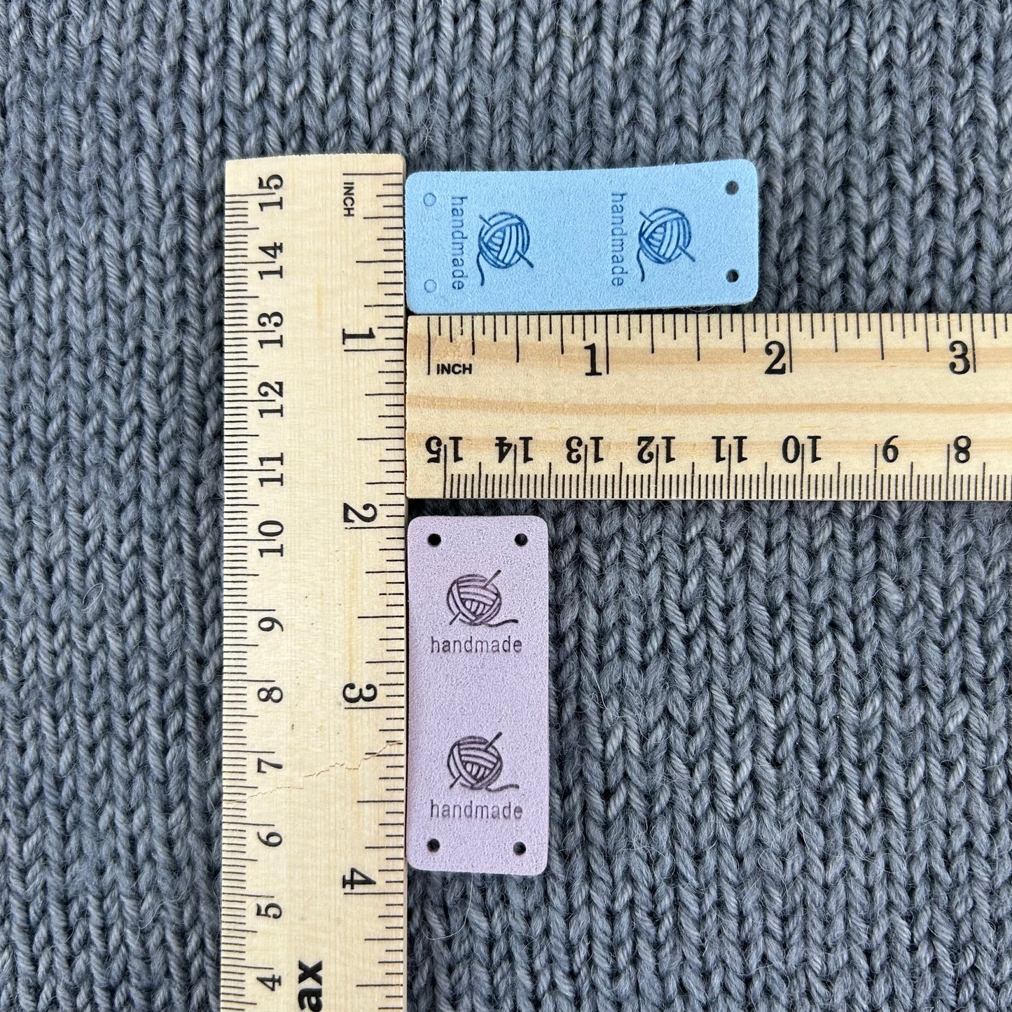10 PU Pleather Faux Suede Labels “Hand Made” Clothing Sew On Tags Handmade Labels for knitted Garments, sewing, crochet, Craft labels.