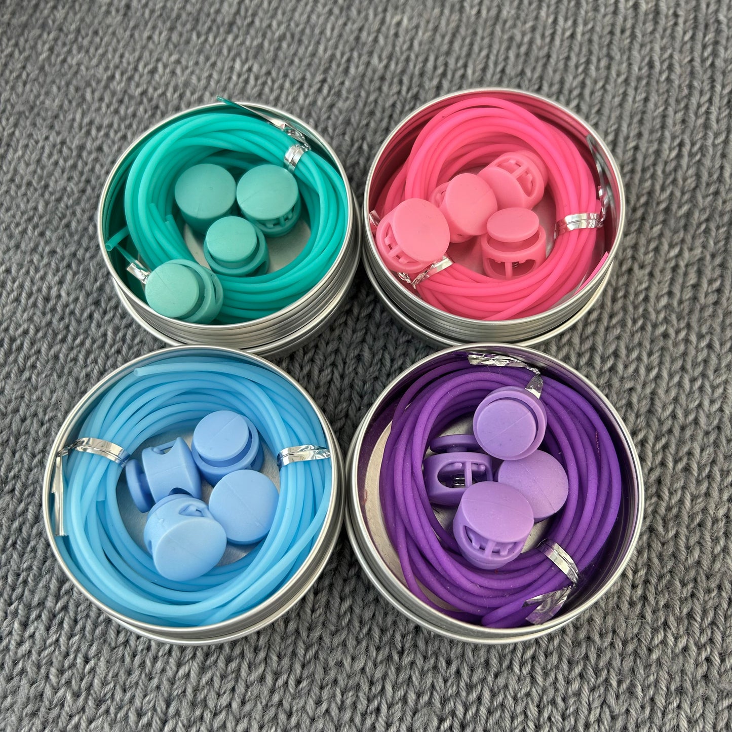 3 Knitting Stitch Holder Cords or Cables in a Tin. 150cm x 1, 75cm x 2 Stitch Keeper Hollow Tubing, Accessories, Notions, Supplies