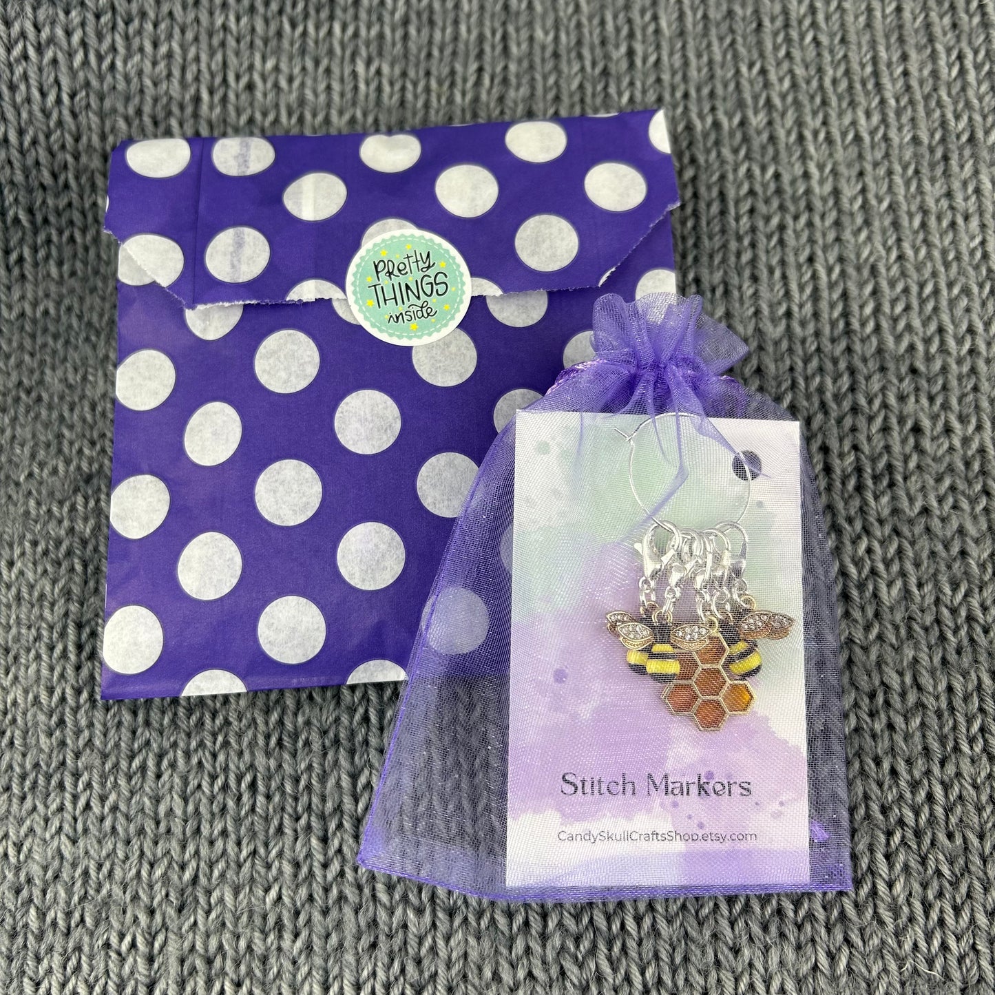 Bee And Honeycomb Knitting Stitch Markers Set, Progress Keepers, Crochet, Knitting Accessories, Gifts for knitters