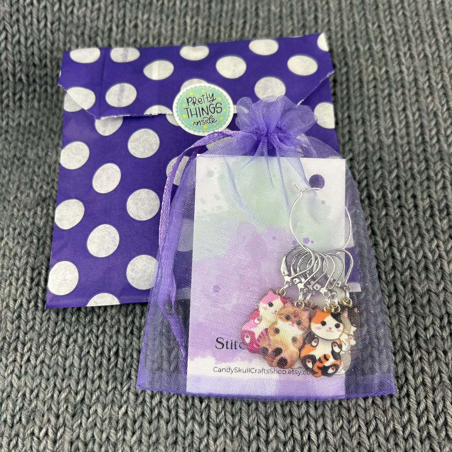 Cat Knitting Stitch Markers, Progress Keepers 6 Piece Set, Crochet, Cat Lovers Notion Tools and Supplies, Knitting Accessories, Gifts For Knitters