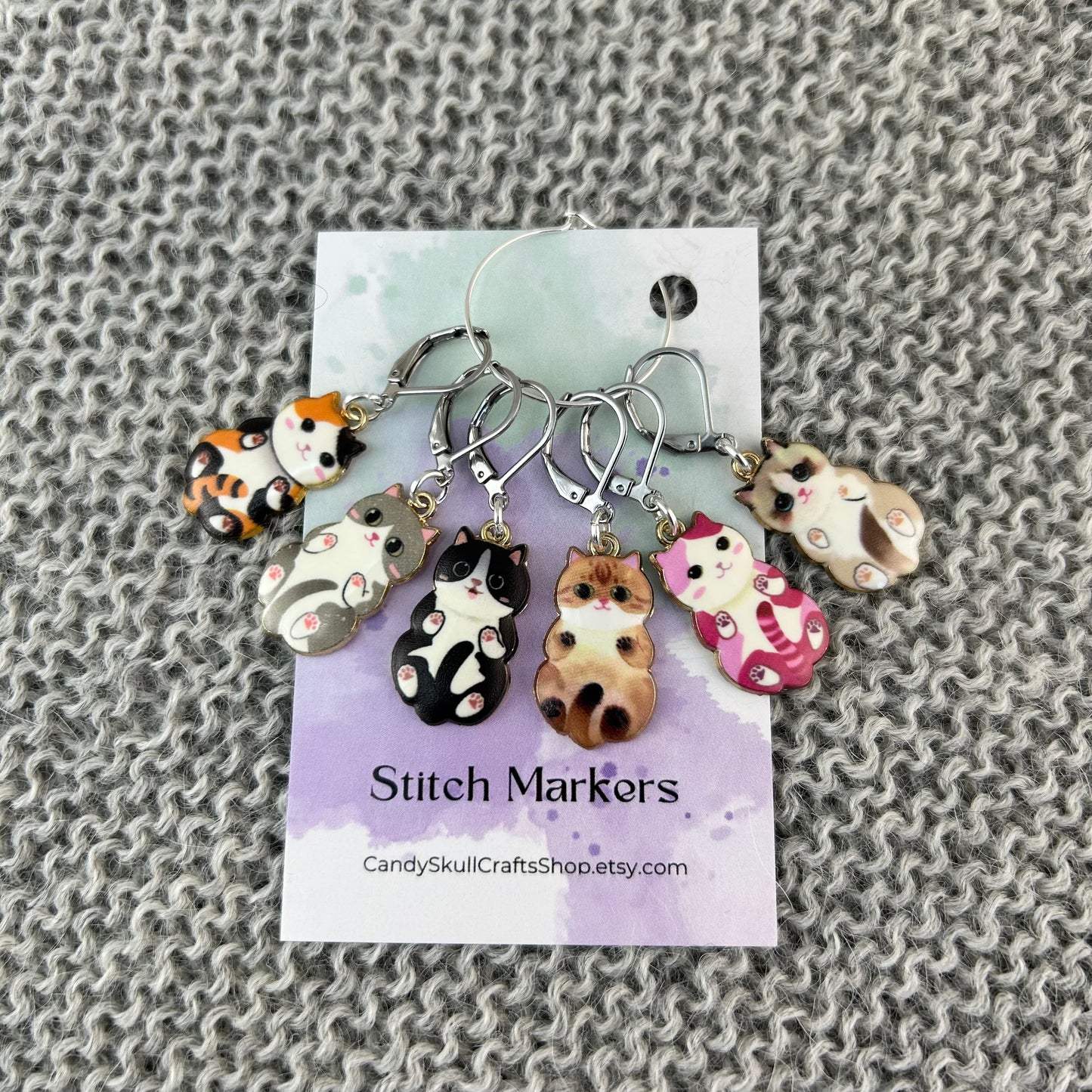 Cat Knitting Stitch Markers, Progress Keepers 6 Piece Set, Crochet, Cat Lovers Notion Tools and Supplies, Knitting Accessories, Gifts For Knitters