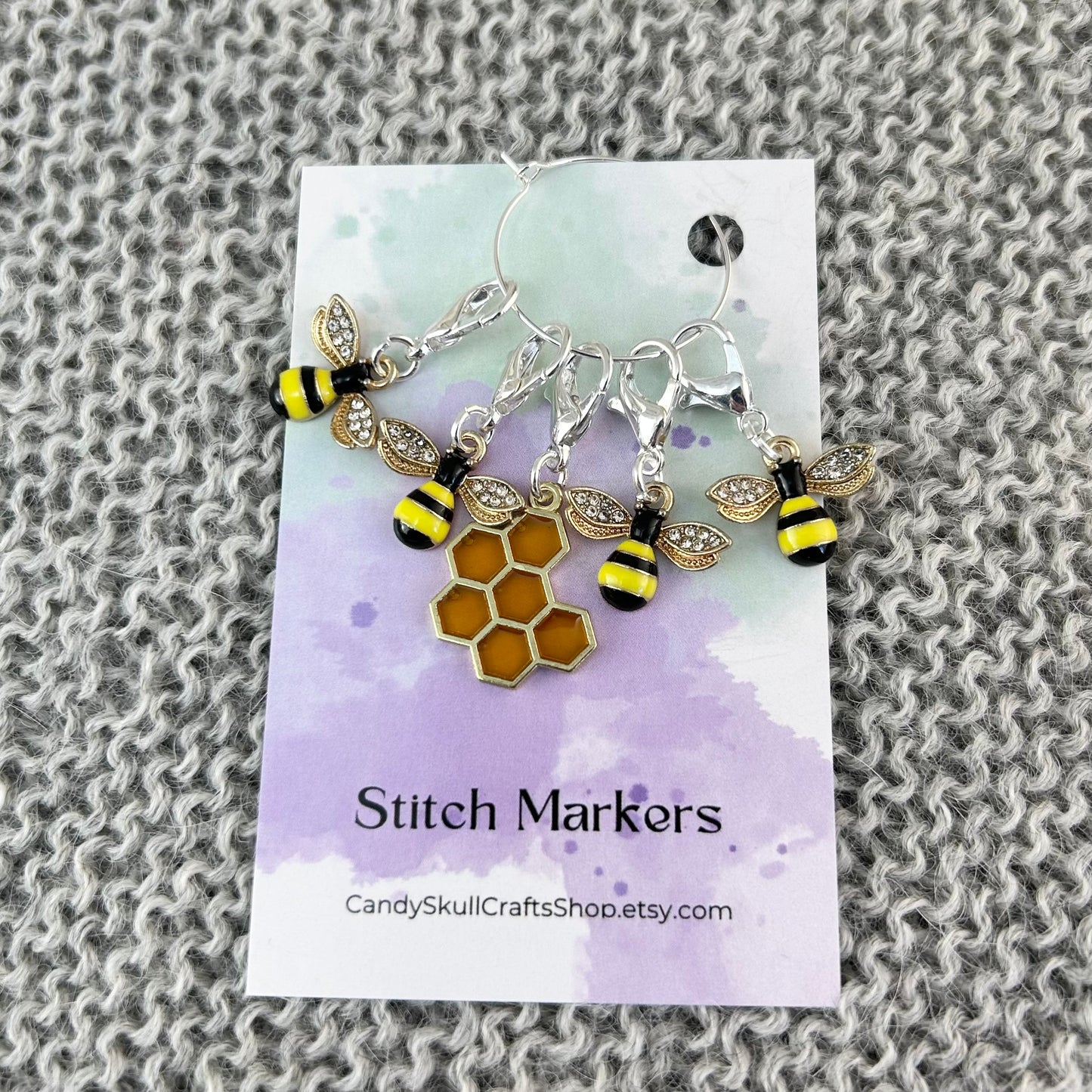 Bee And Honeycomb Knitting Stitch Markers Set, Progress Keepers, Crochet, Knitting Accessories, Gifts for knitters