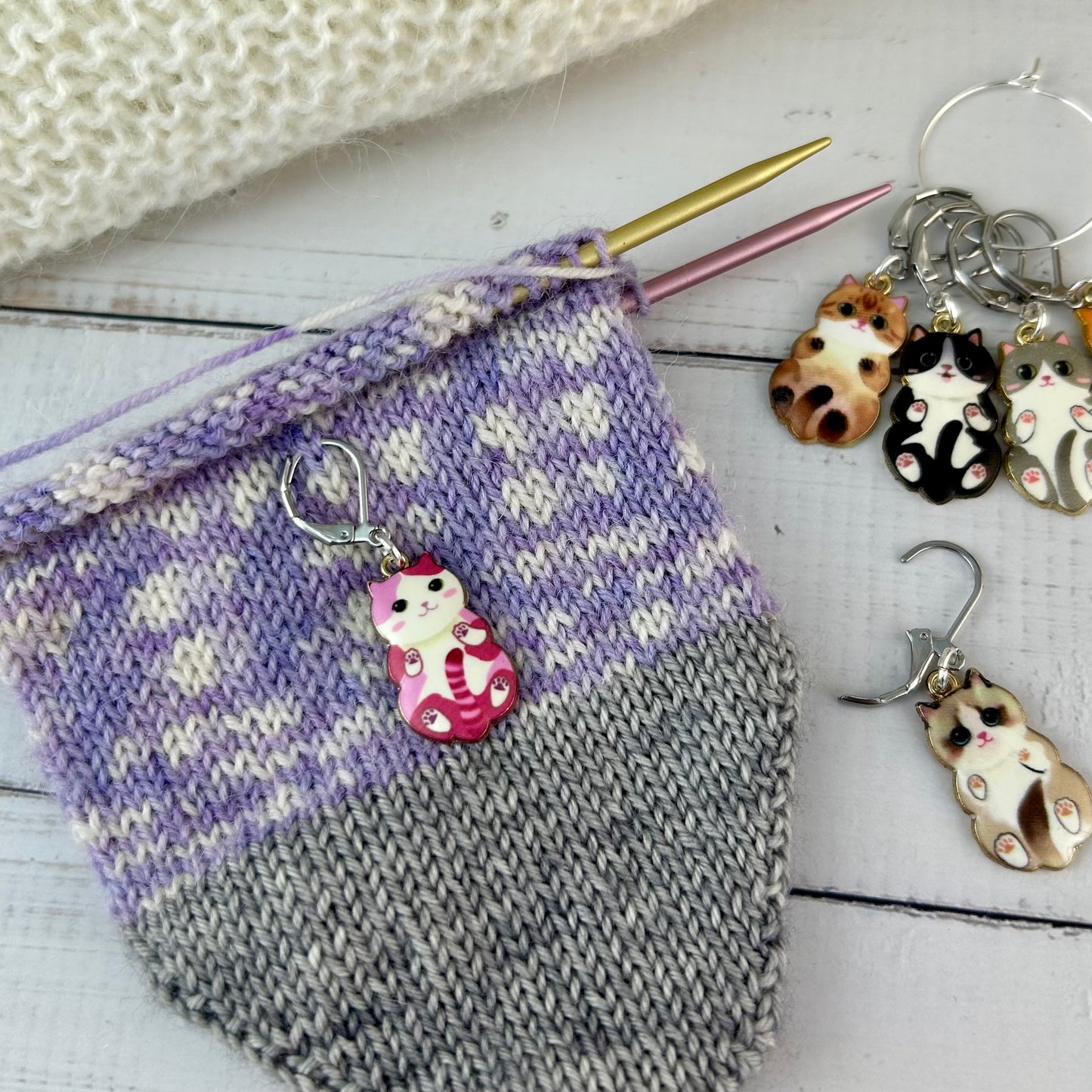 Cat Knitting Stitch Markers, Progress Keepers 6 Piece Set, Crochet, Cat Lovers Notion Tools and Supplies, Knitting Accessories, Gifts For Knitters
