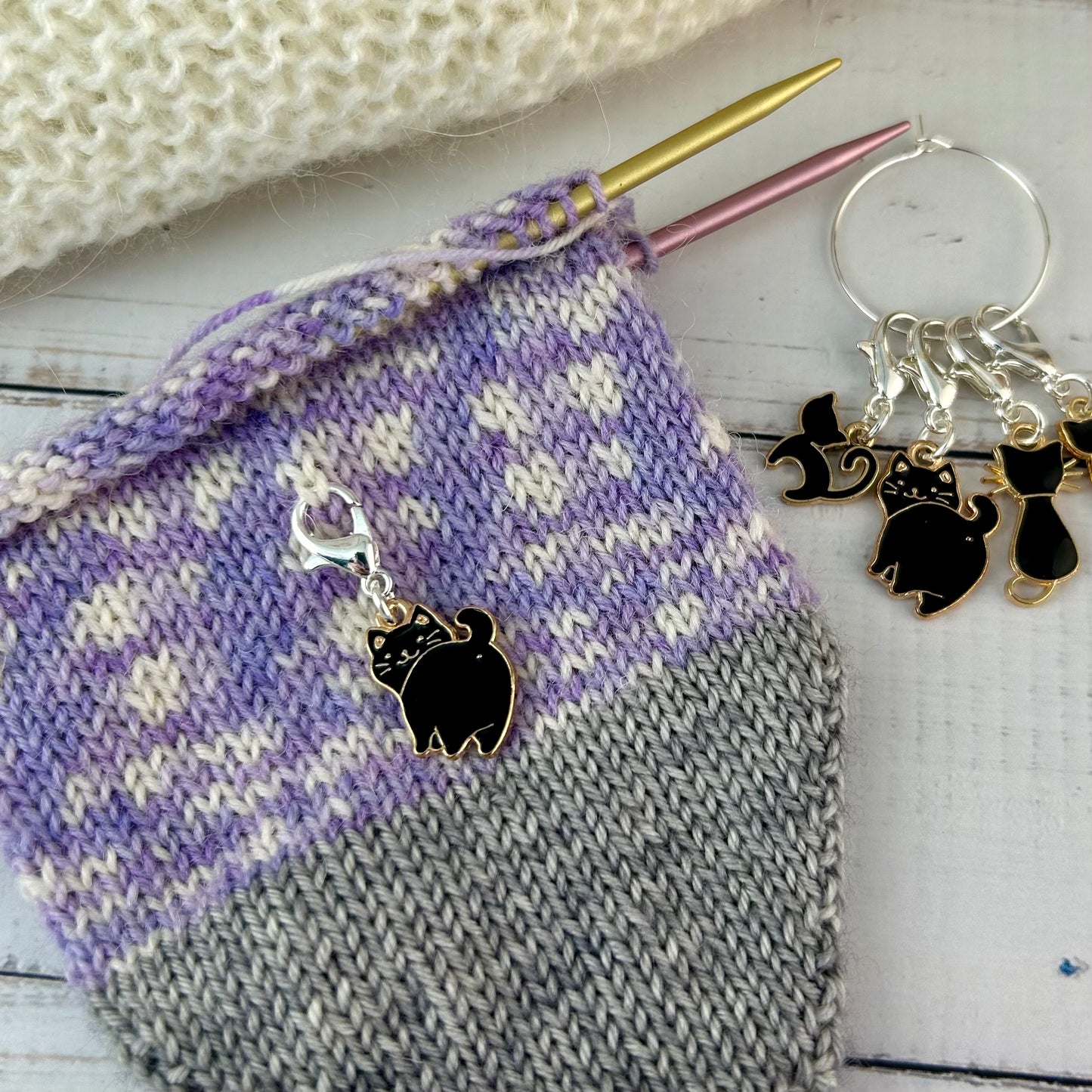 Cat Knitting Stitch Markers, Progress Keepers Set, Crochet, Cat Lovers Notion Tools and Supplies, Knitting Accessories, Gifts For Knitters