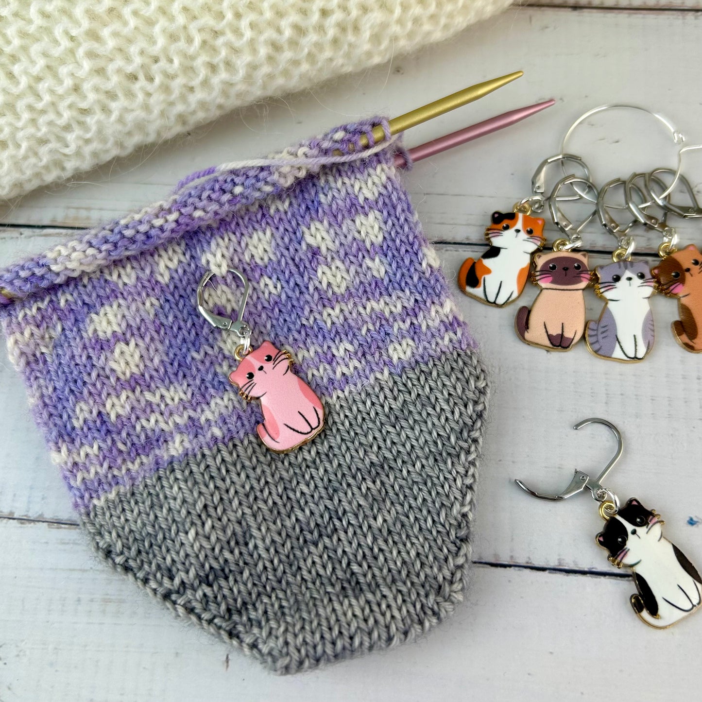 Cat Knitting Stitch Markers, Progress Keepers 7 Piece Set, Crochet, Cat Lovers Notion Tools and Supplies, Knitting Accessories, Gifts For Knitters