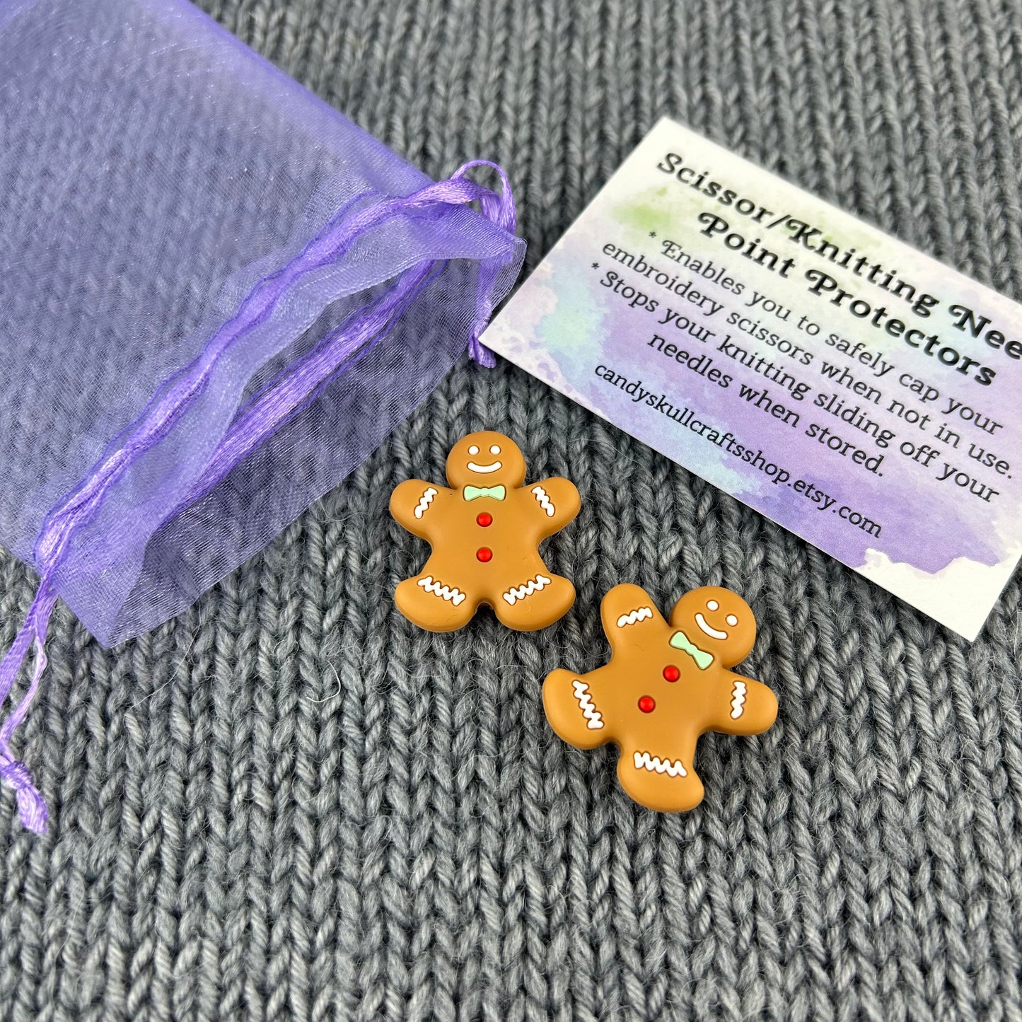 Knitting Needle Point Protectors Stoppers Gingerbread Man Men Christmas, Festive Knitting Accessories, Gifts for knitters, Knitting Notions,