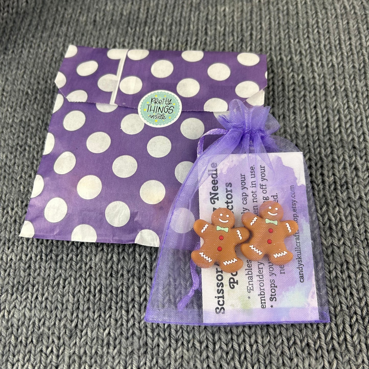Knitting Needle Point Protectors Stoppers Gingerbread Man Men Christmas, Festive Knitting Accessories, Gifts for knitters, Knitting Notions,