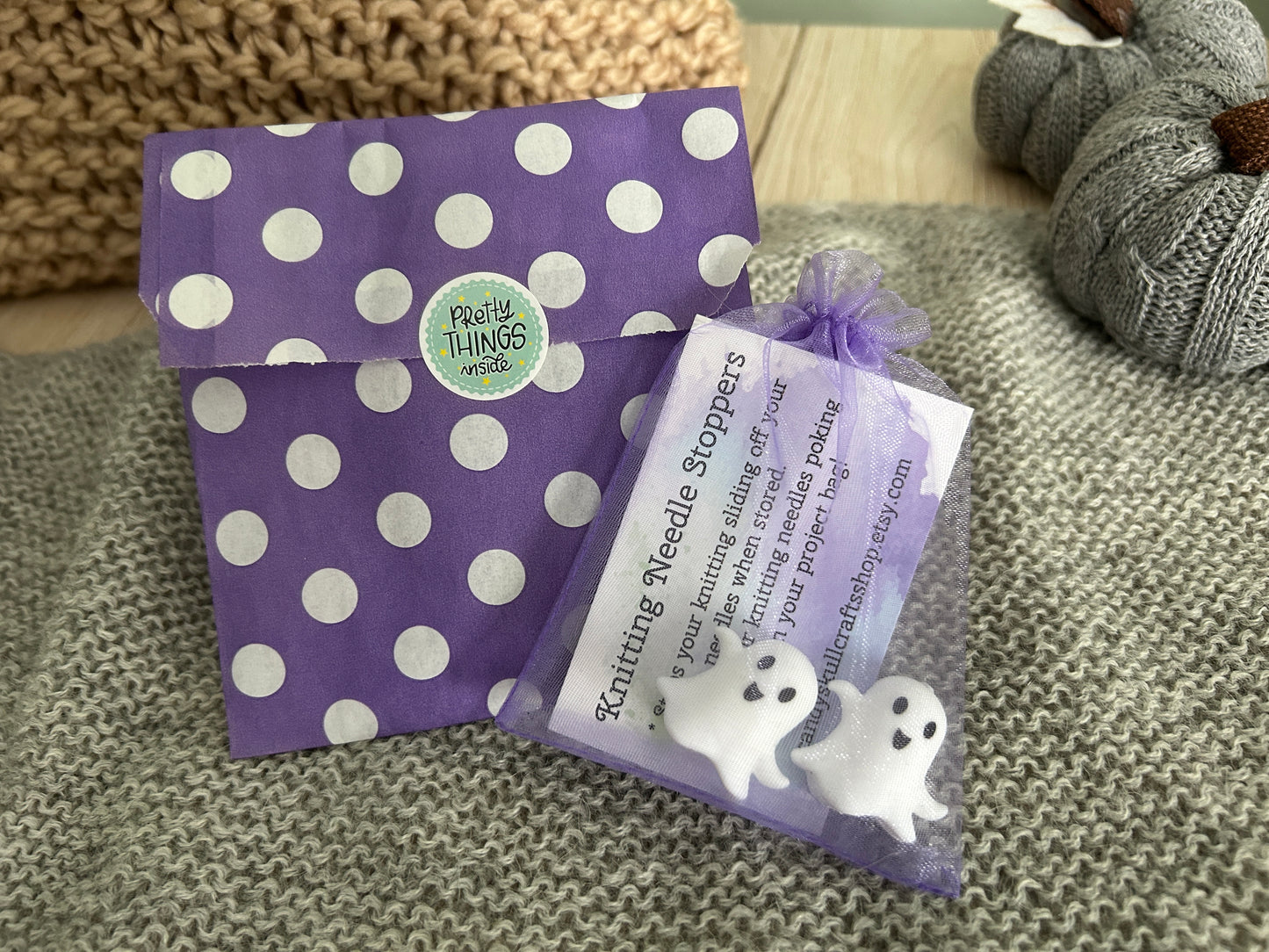 Ghost Knitting Needle Stitch Savers,Halloween Point Protectors, Stoppers, End Caps, Huggers, Knitting Accessories, Gifts for knitters