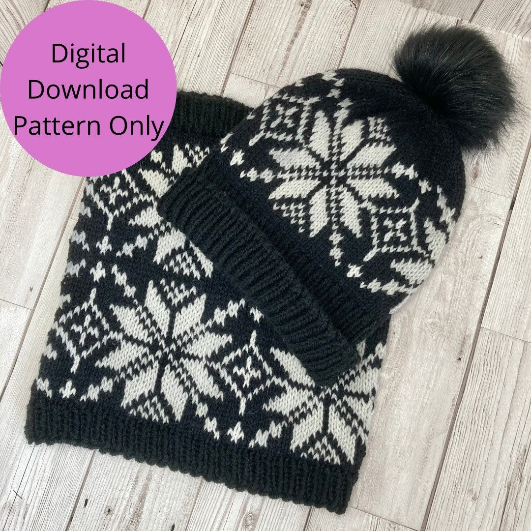 Simple Selbu Hat Cowl Knitting Pattern Stranded Colourwork Norwegian Star Rose