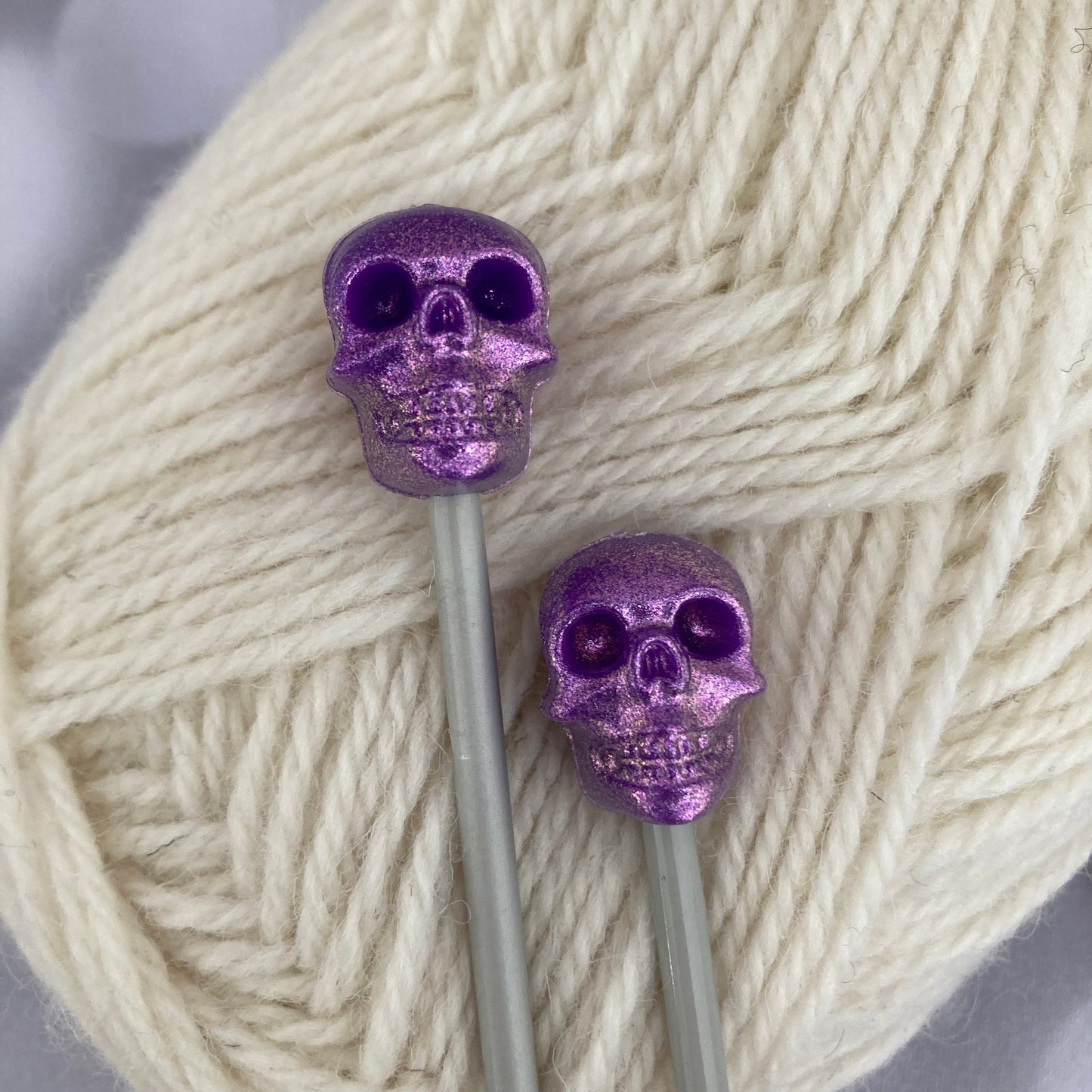 Purple Skull Knitting Needle Point Protectors Stitch Savers, Stoppers, End Caps, Huggers, Knitting Accessories, Gifts for knitters