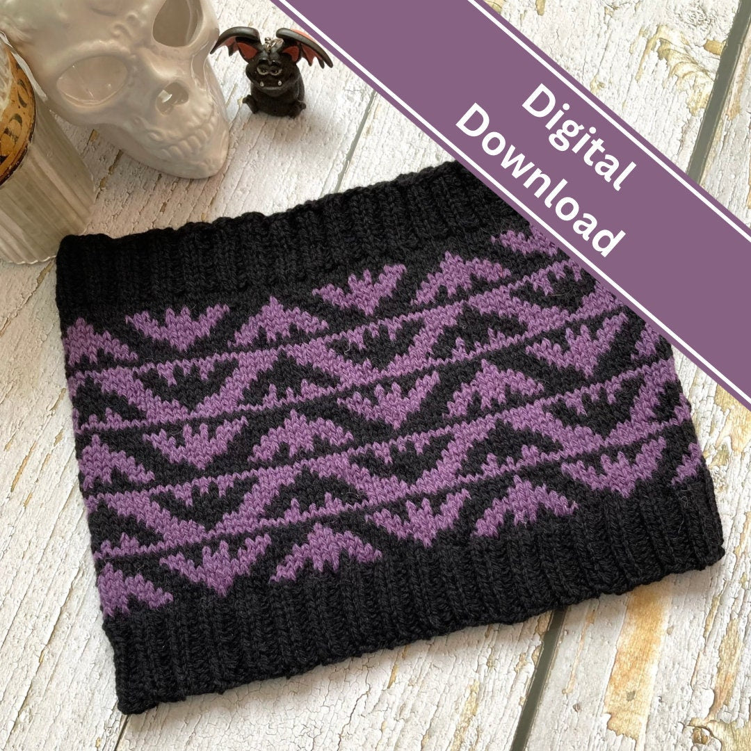 Bat Cowl Knitting Pattern Only, Halloween Goth Gothic, Stranded Colourwork Neck Warmer Scarf, Alternative, Winging It, Sport DK Aran Worsted