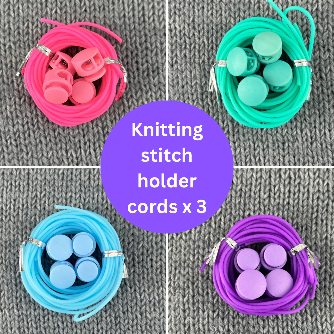 3 Knitting Stitch Holder Cords or Cables in an Organza Bag, Stitch Keeper Hollow Tubing, Accessories, Notions, Supplies