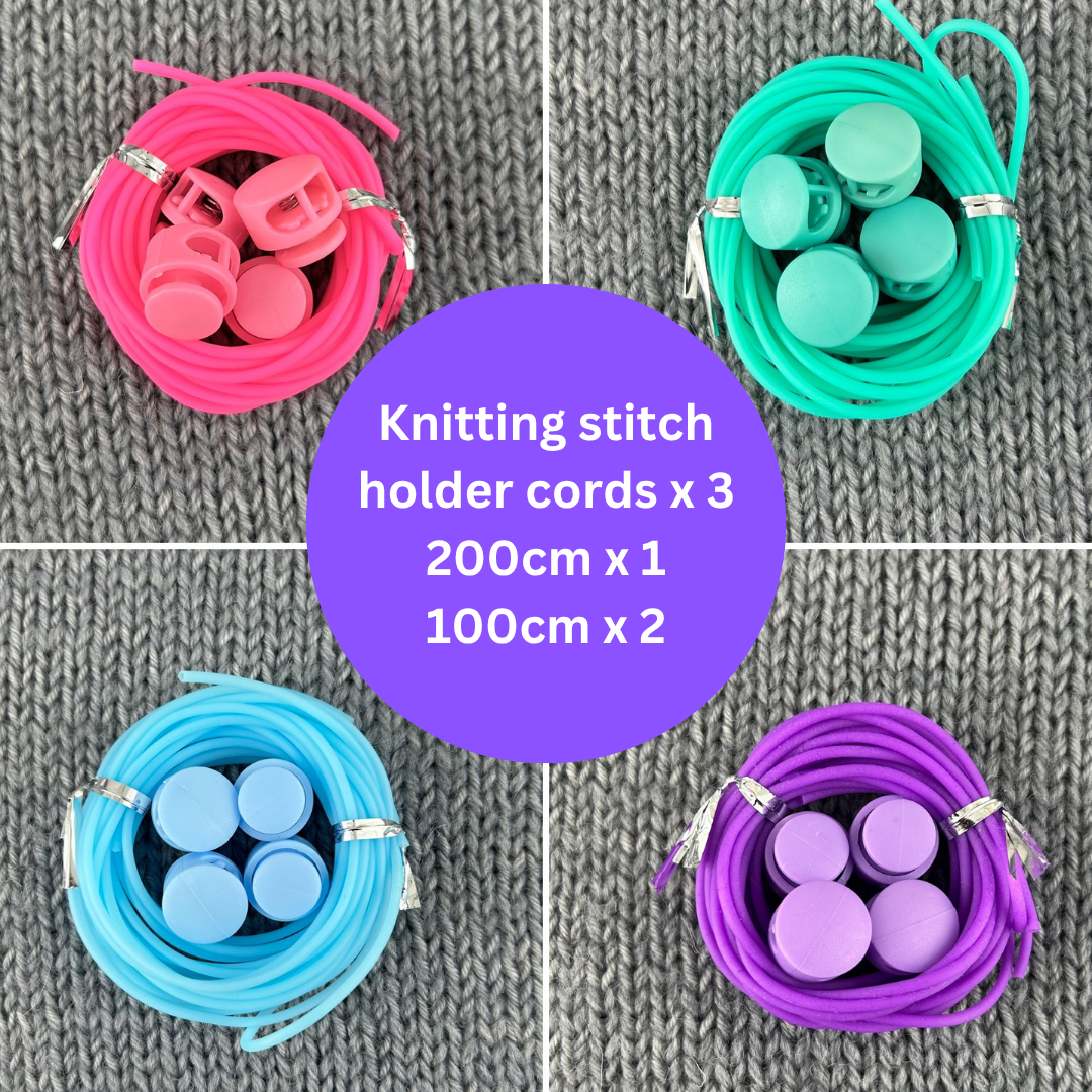3 Knitting Stitch Holder Cords 200cm and 100cm Cables in an Organza Bag. Stitch Keepers Plus Size Inclusive, Accessories, Notions, Supplies
