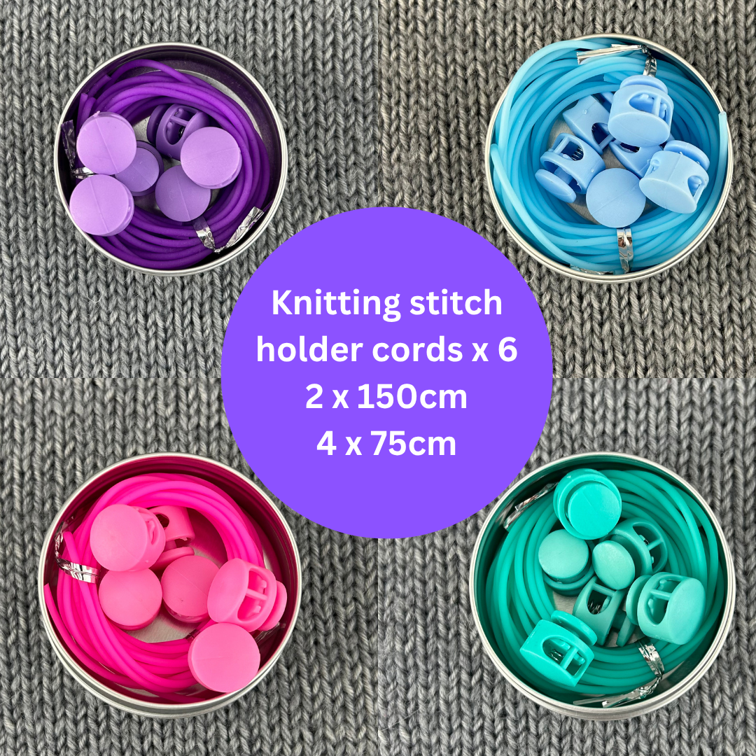 6 Knitting Stitch Holder Cords or Cables in a Tin. Stitch Keeper Hollow Tubing, Accessories, Notions, Supplies