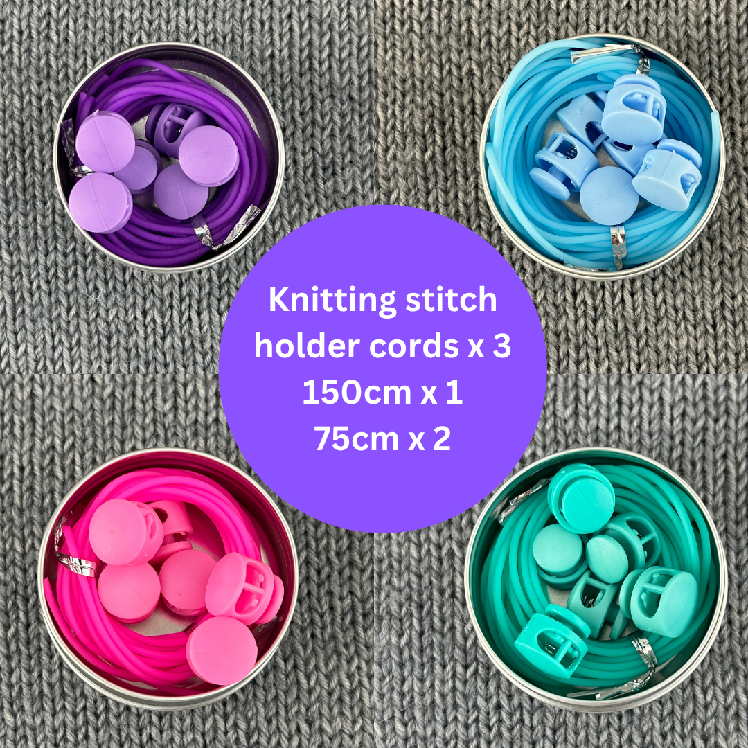 3 Knitting Stitch Holder Cords or Cables in a Tin. Stitch Keeper Hollow Tubing, Accessories, Notions, Supplies