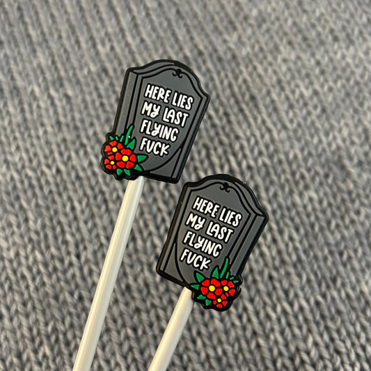 Rude Knitting Needle Stitch Savers Stoppers End Caps, Here Lies My Last Flying F*#k, Knitting Notions Accessories, Gifts for knittersories, Gifts for knitters
