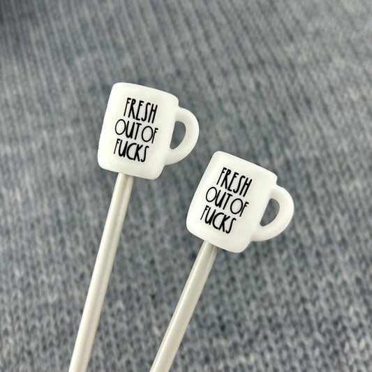 Mug Shaped Knitting Needle Stitch Stoppers Fresh Out Of F#cks Needle End Caps, Accessories, Gifts for knitters,