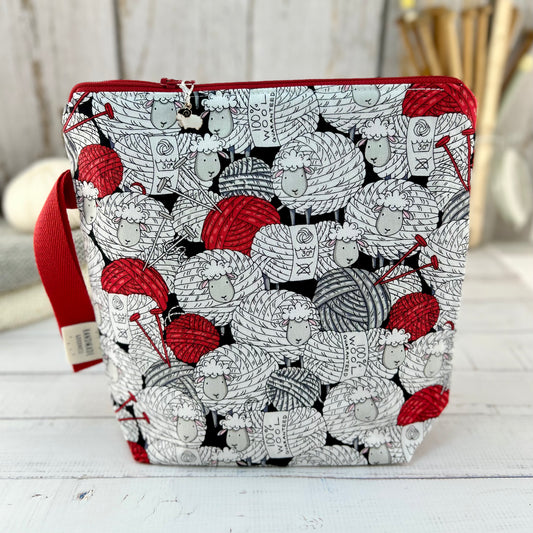 Sheep Knitting Project Bag, Lamb, Crochet Project Bag, Knitting Accessories, Gifts For Knitters, Balls of Yarn Notions Tools Supplies