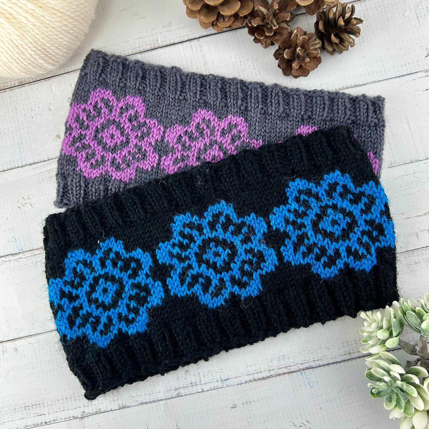 Flower Headband or Earwarmer Knitting Pattern Only Night Wish Norwegian Scandinavian Knitted Design