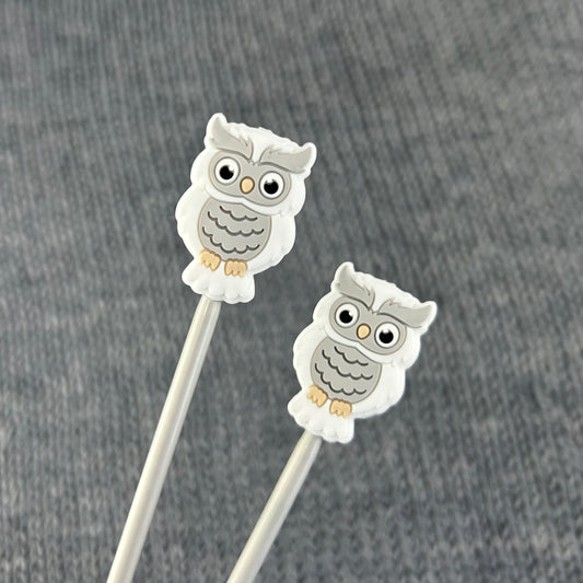Owl Knitting Needle Stitch Savers Stoppers or End Caps Knitting Accessories, Gifts for knitters, White Owls.