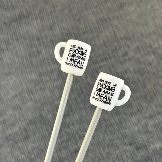 Mug Shaped Knitting Needle Stitch StoppersHere We F*cking Go Again Needle End Caps, Accessories, Gifts for knitters