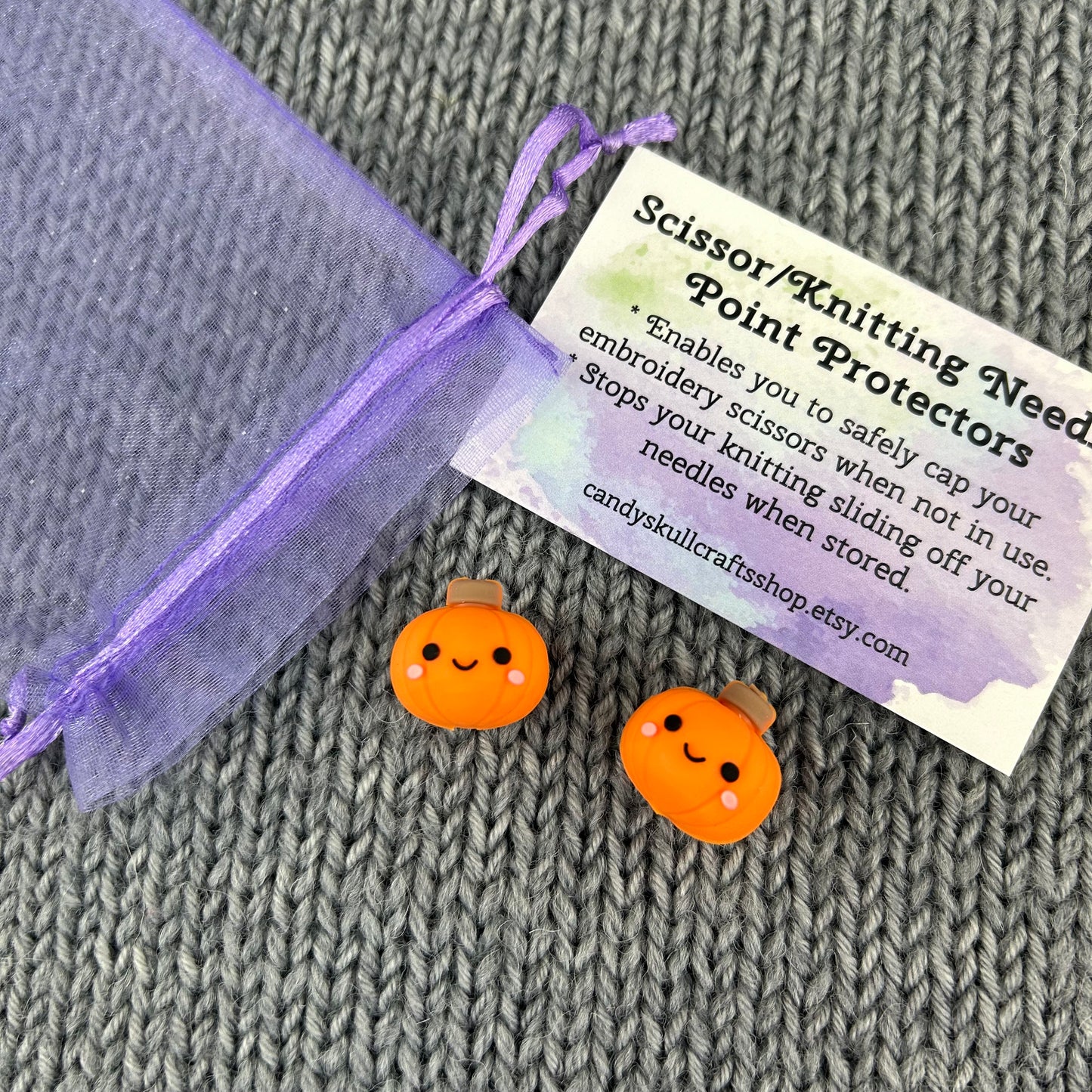 Pumpkin Knitting Needle Stich Savers, Stoppers, Huggers, End Caps, Point Protectors. Knitting Accessories & Notions, Gifts for knitters