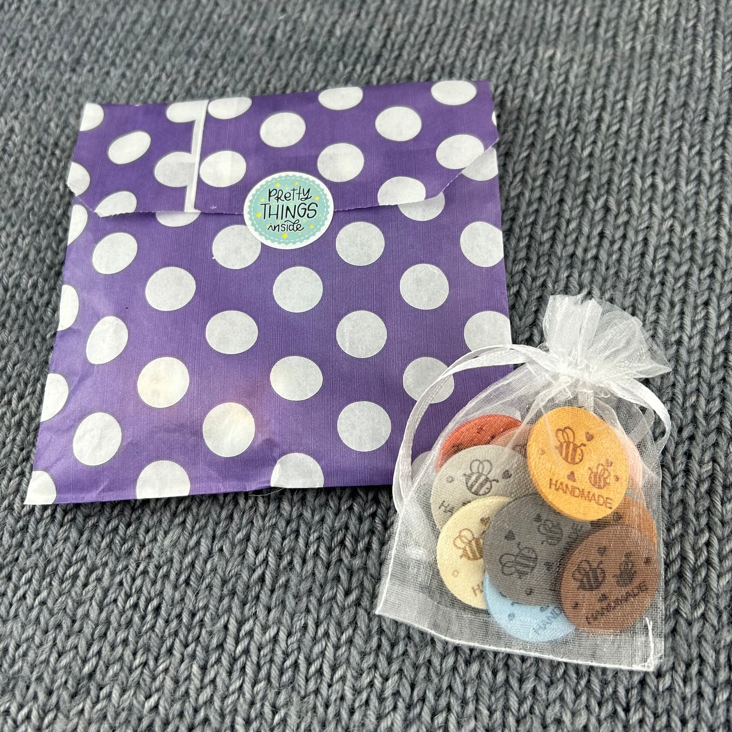 14 Round Bee Labels “Hand Made”, made from PU Pleather Faux Suede. Clothing Sew On Tags for Knitted, Crochet or Sewn Garments, Craft labels.