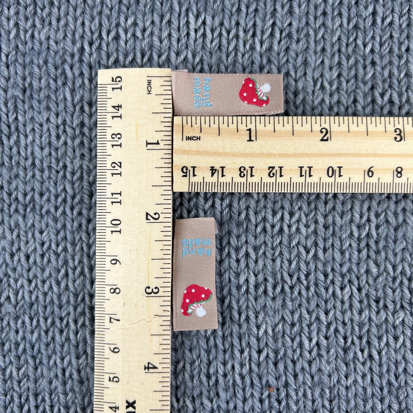 10 Mushroom Fabric Labels “Hand Made” With Love Clothing Sew In Tags Handmade Labels for knitted Garments, sewing, crochet, Craft labels.